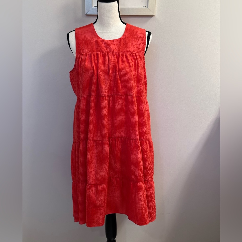 London Times Seersucker Tiered Dress Size L NWOT - Picture 2 of 8